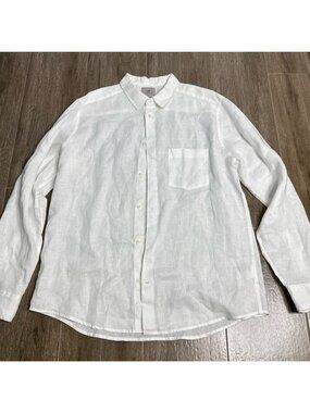 H&M Mens White Linen Button Down Shirt Large